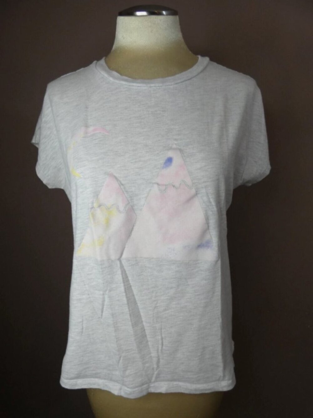 Zyia Active Women's M Pastel Boxy Tee Moon Mountain Print 100% Cotton